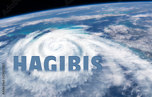 Weather illustration. Typhoon warning. Tropical storm. Asia. Hagibis. Some elements of this image furnished by NASA photo