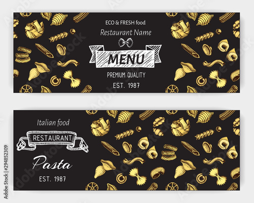 Vector illustration sketch - pasta. Banner Italian food.