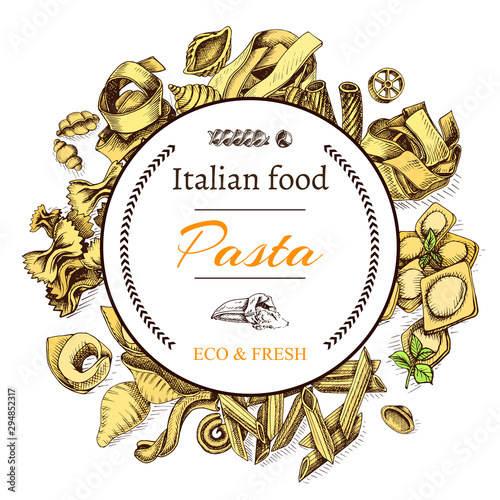 Vector illustration sketch - pasta. Card Italian food