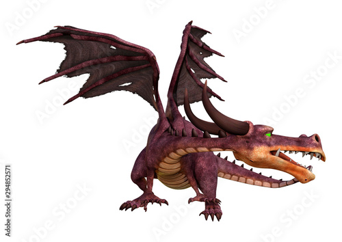 3D Rendering Fairy Tale Dragon on White