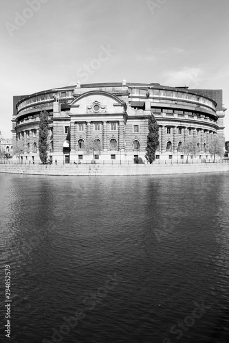 Photography Stockholm Parliament. Black and white vintage style.