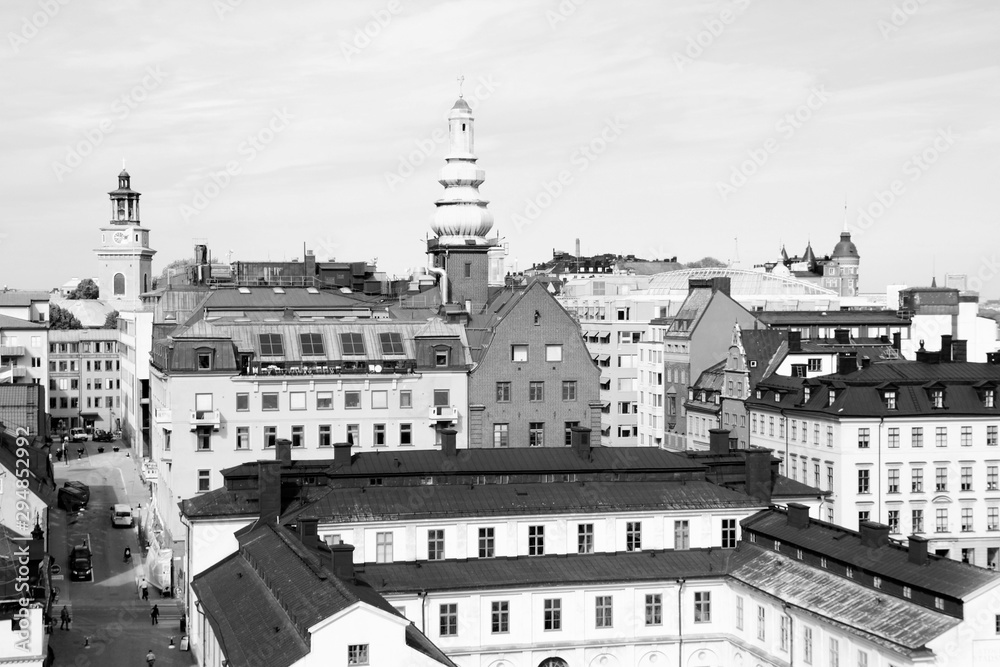 Stockholm city. Black and white vintage style.