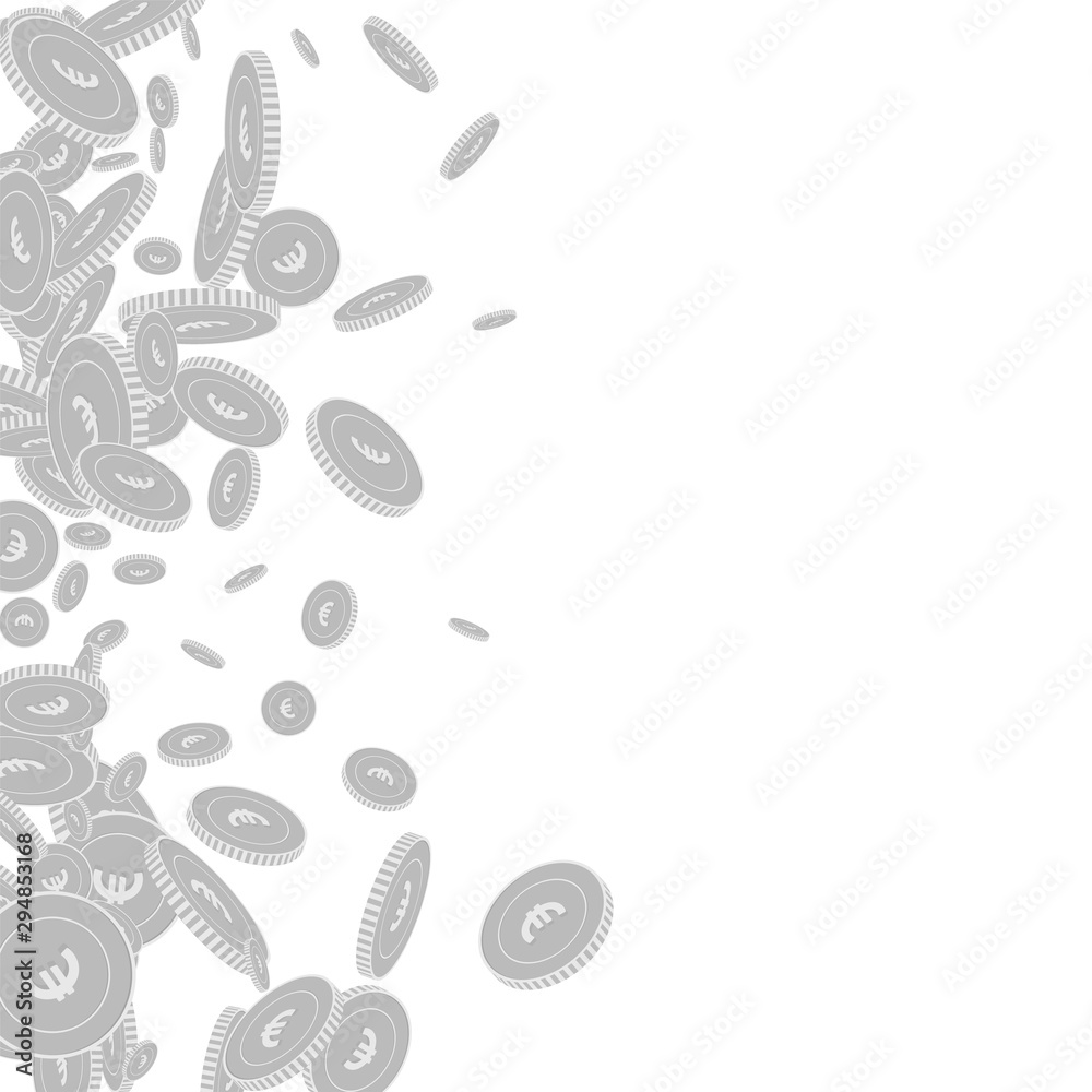 European Union Euro coins falling. Scattered black European Union Euro coins falling. Scattered black