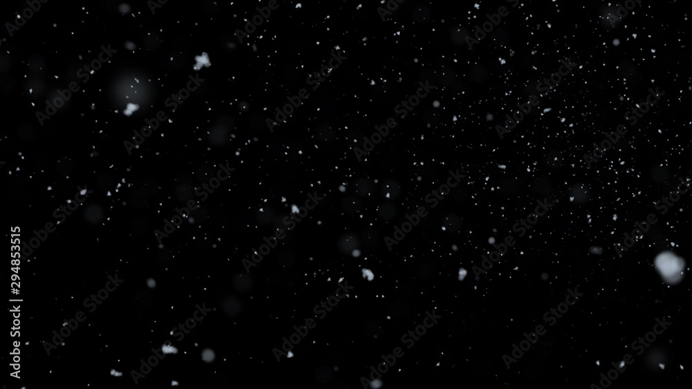 Fototapeta premium 3D Rendering. Realistic Snow Falling On Black Background.