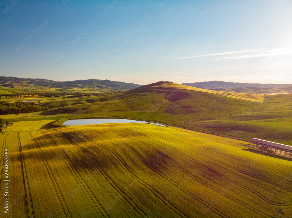 Tuscany countryside hills, stunning aerial view in spring.