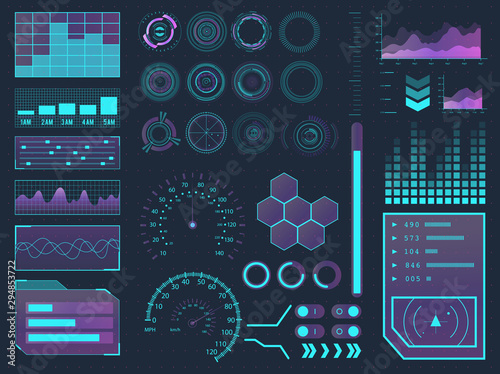 HUD elements mega pack. Sci-Fi futuristic User Interface. Menu buttons, infographic vector illustration.