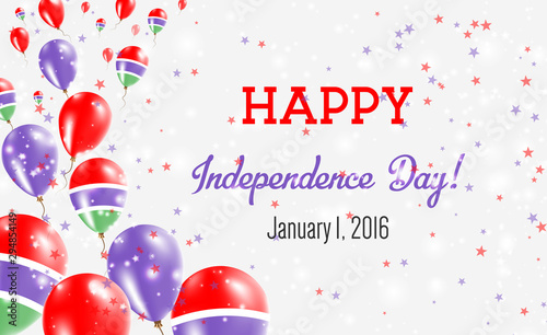 Gambia Independence Day Greeting Card. Flying Balloons in Gambia National Colors. Happy Independence Day Gambia Vector Illustration.