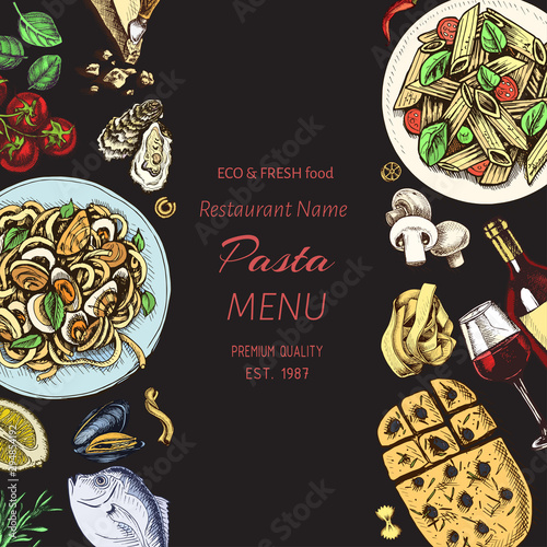 Vector illustration sketch - pasta. Card menu italian resraurant.