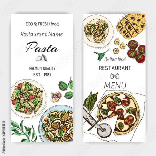 Vector illustration sketch - pasta. Card menu italian restaurant. Banner italan food.