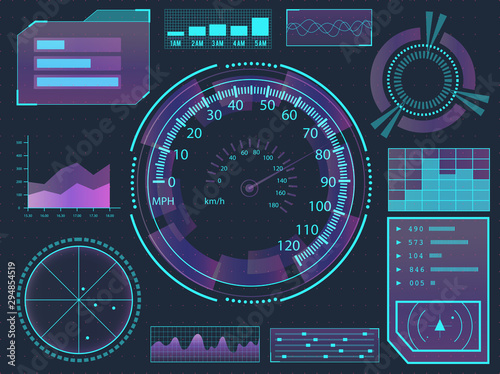 HUD elements sci-fi science futuristic user interface. Menu buttons, virtual reality, infographic vector illustration.