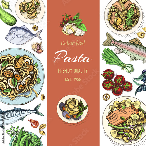 Vector illustration sketch - pasta. Card menu italian resraurant.