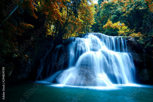 Waterfall in the forest And colorful leaves  Famous tourist attractions of Thailand.
