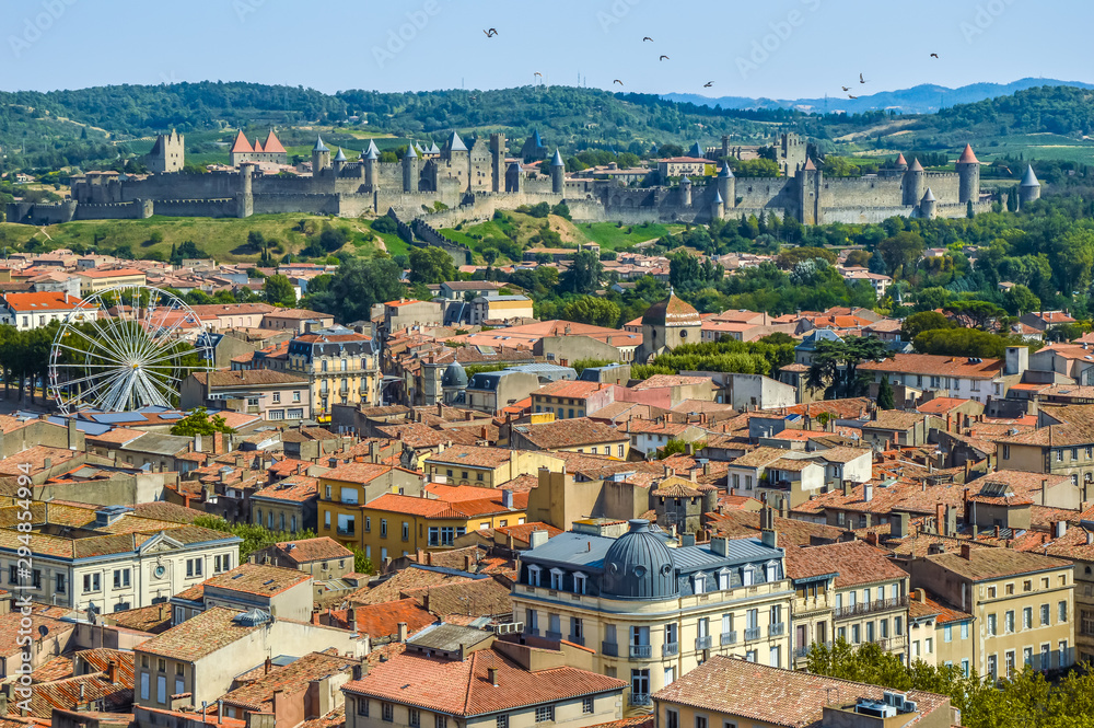 holiday, tourist, amazing, aerial, ancient, architecture, blue, building, business, carcassonne, castle, cathedral, center, church, city, cityscape, culture, downtown, europe, european, exterior, famo