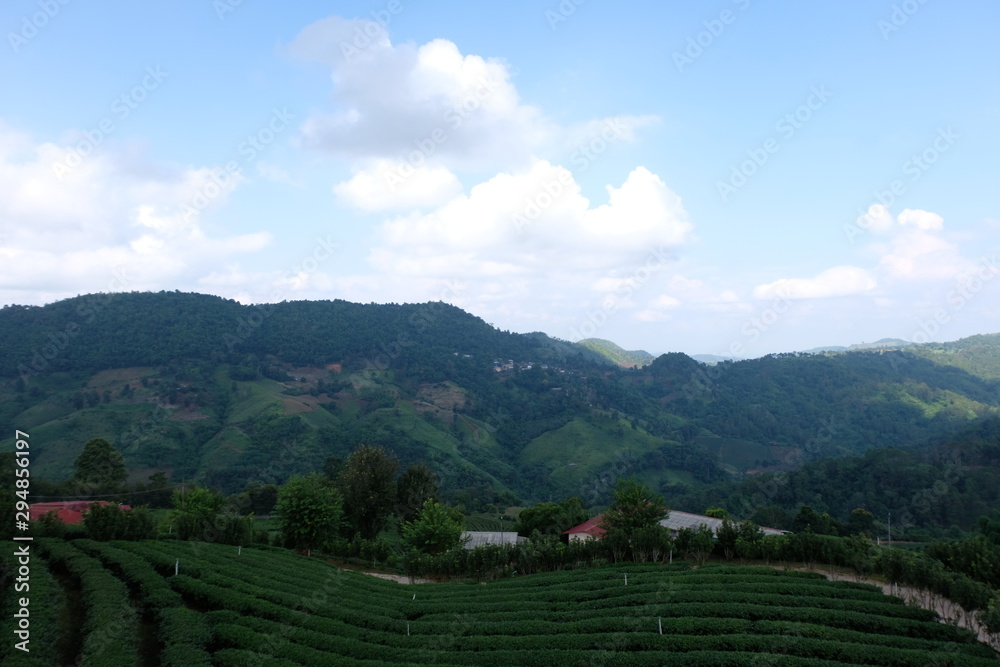 landscape with mountains and clouds