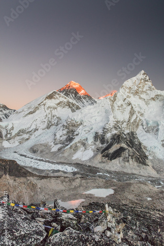 View of Mt Everest from Kala Pattar at sunset