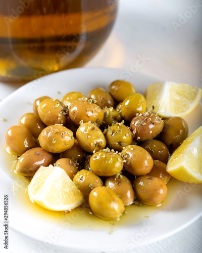 green olives and olive oil