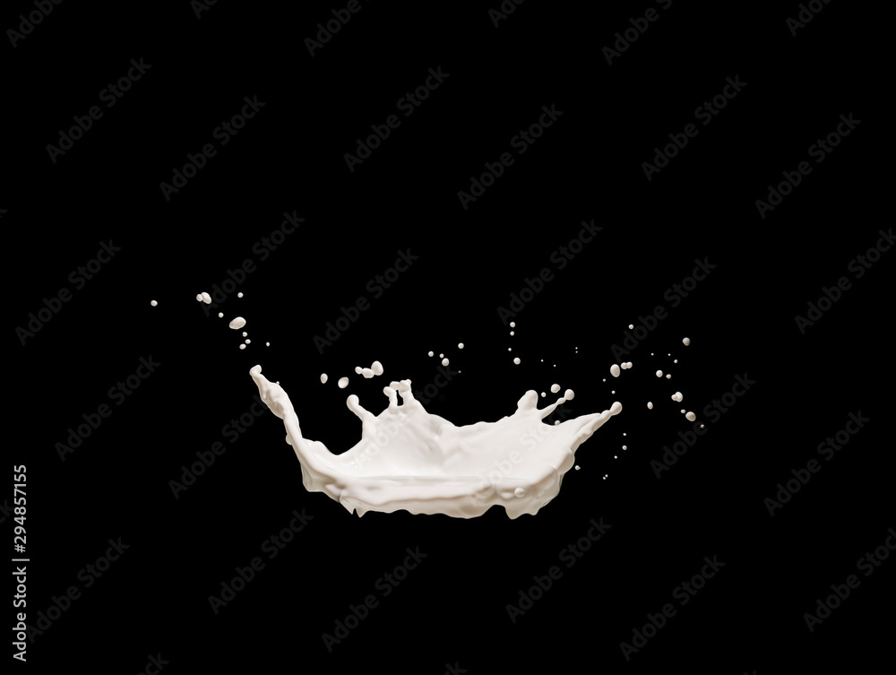 Splashes of milk or white liquid on a black background