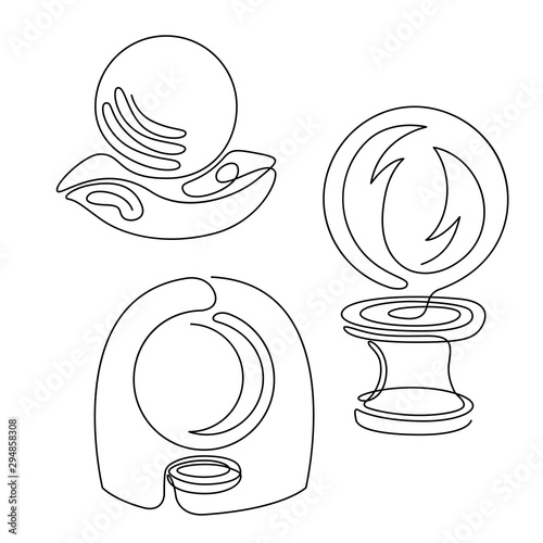 Fortune telling, divination isolated crystal ball for mystic sphere of activity, shop. Witch store. Idea Taromancy, esoteric website. Furtive telling and witchcraft icons, vector illustrations