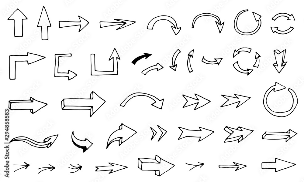 Abstract hand drawn arrow set. Doodle illustration. 
