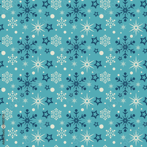 Seamless decorative wallpaper for christmas holidays. Blue background.  Christmas pattern for fabric and wrapping paper design. Vector image