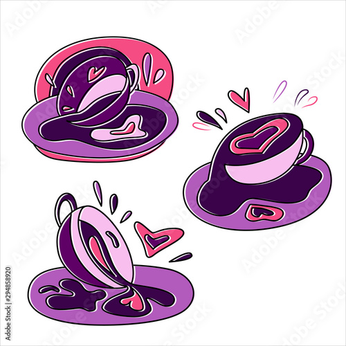 Fortune telling, divination isolated elements of coffee cup for mystic sphere of activity, shop. Witch store. Idea for esoteric, occult, website. Furtive telling, witchcraft icons vector illustrations