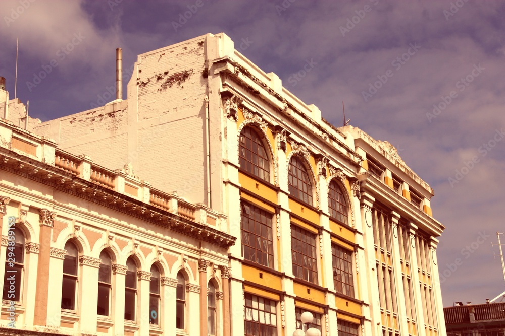 Colonial architecture in Invercargill, New Zealand. Vintage filtered colors.