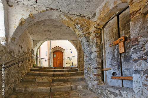 Monte San Biagio, Italy, 03/24/2018. A street among the old houses of a village in the Lazio region.