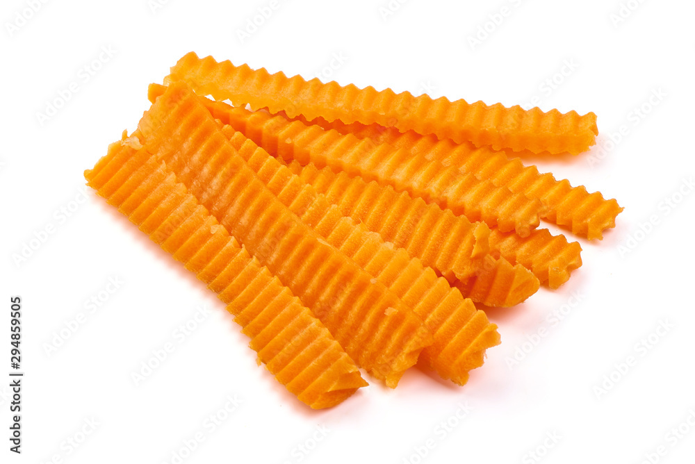 Sliced of Raw Carrot sticks, Julienne style, isolated on white background Sliced of Raw Carrot sticks, Julienne style, isolated on white background