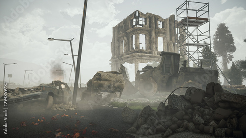 Ruins of a city. Apocalyptic landscape post apocalypse