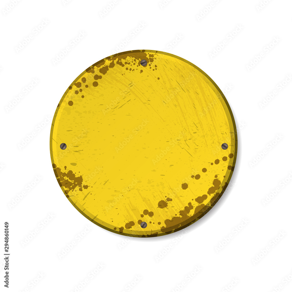 Grunge yellow circle board frame isolated on white background Grunge yellow circle board frame isolated on white background