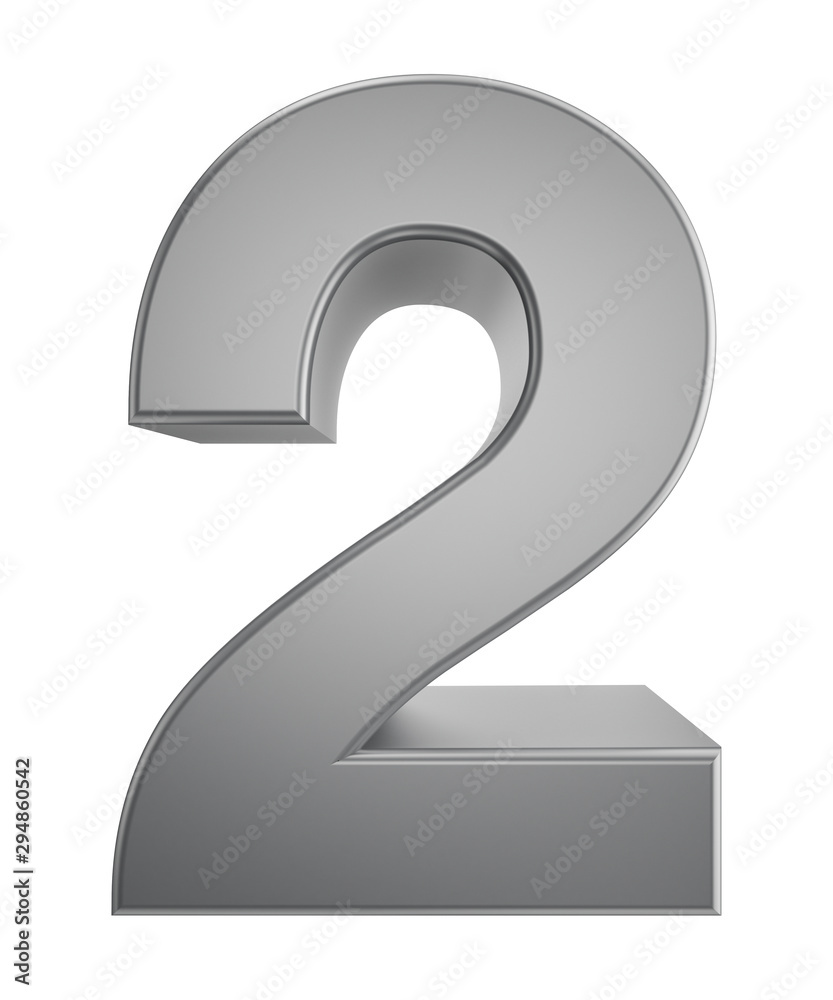 Metal numbers 2 isolated on white background, 3d rendering Metal numbers 2 isolated on white background, 3d rendering