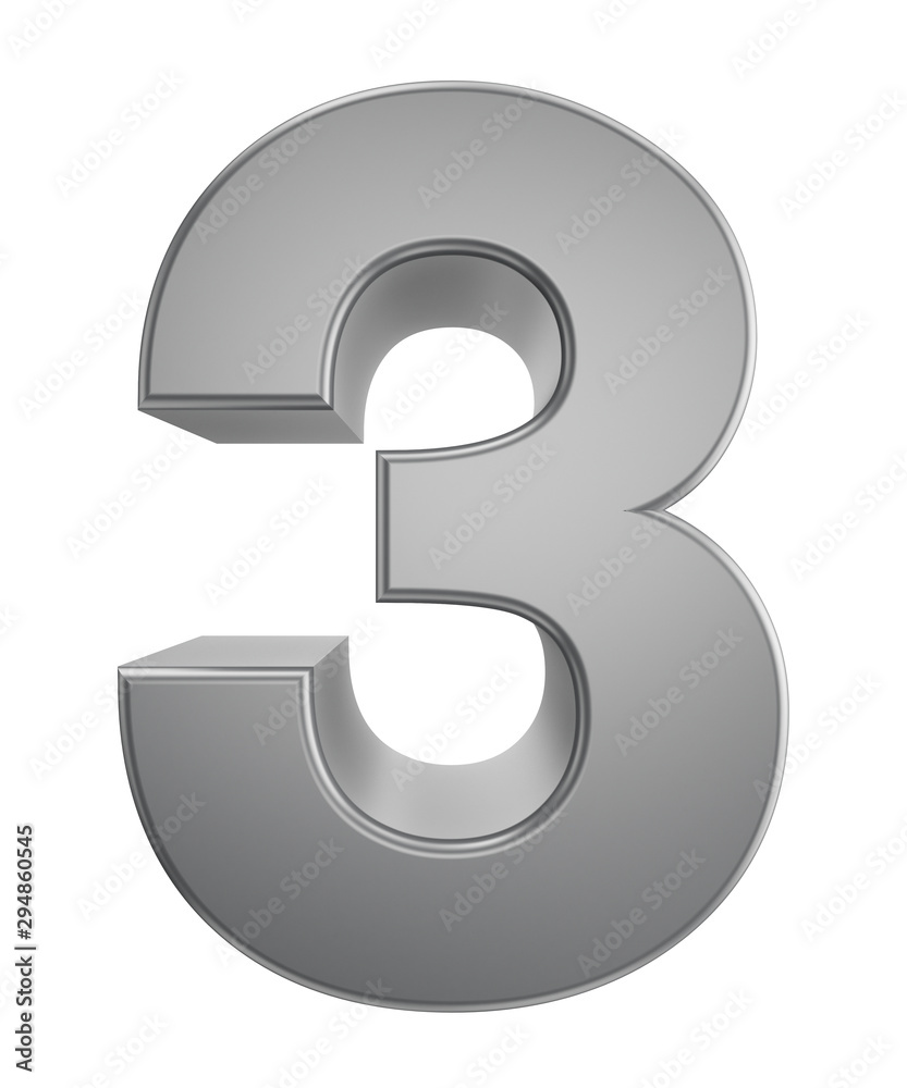 Metal numbers 3 isolated on white background, 3d rendering Metal numbers 3 isolated on white background, 3d rendering