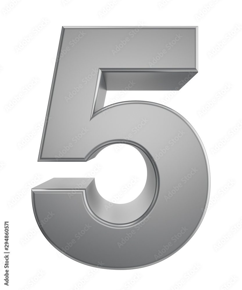 Metal numbers 5 isolated on white background, 3d rendering Metal numbers 5 isolated on white background, 3d rendering