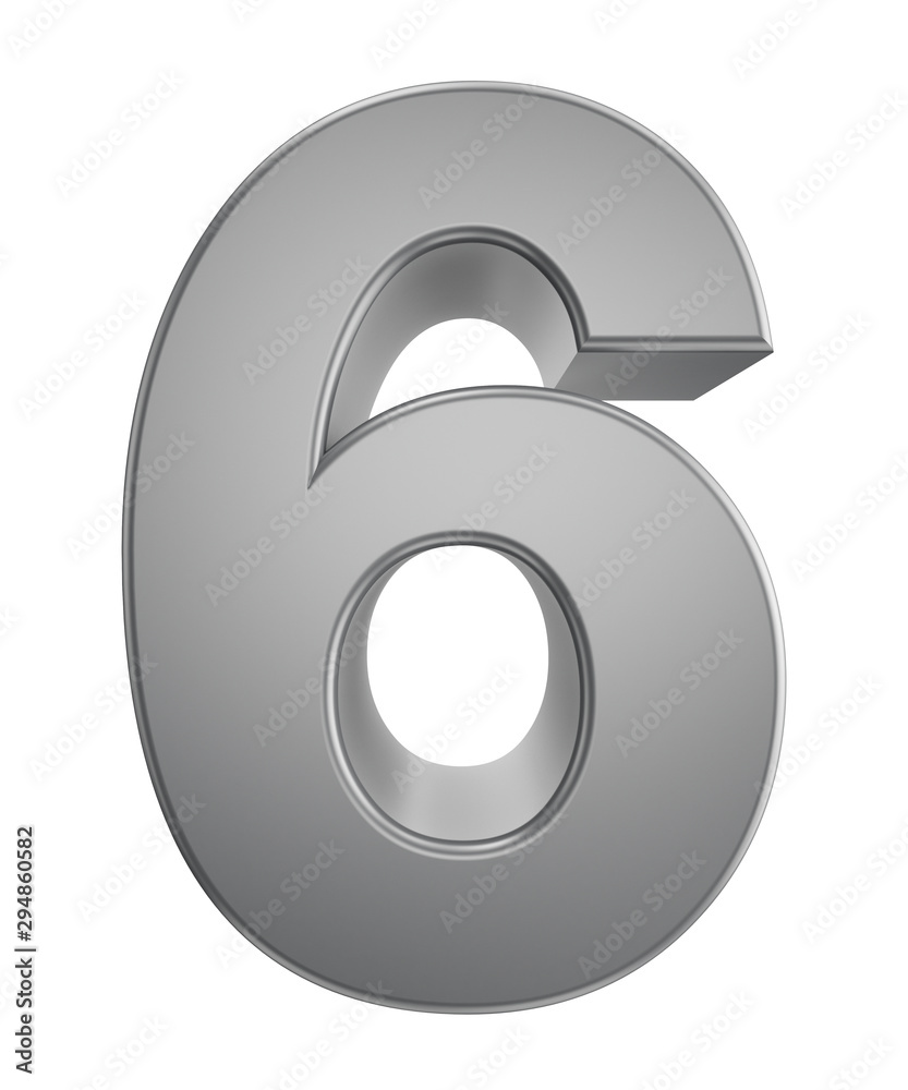 Metal numbers 6 isolated on white background, 3d rendering Metal numbers 6 isolated on white background, 3d rendering