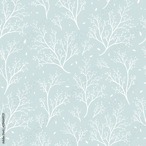 Pretty hand drawn branches seamless pattern, elegant leaves and trees, great for textiles, backgrounds, banners, wallpapers, wrapping - vector surface design