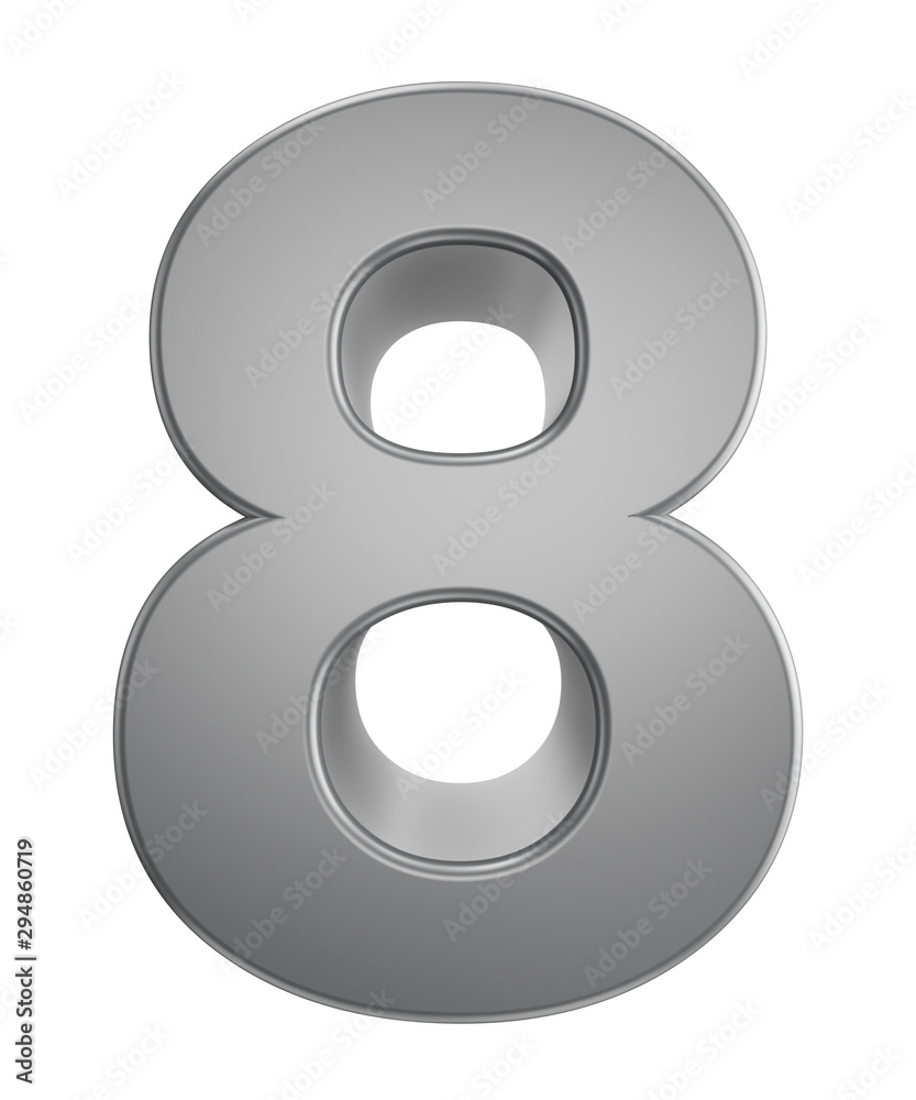 Metal numbers 8 isolated on white background, 3d rendering Metal numbers 8 isolated on white background, 3d rendering