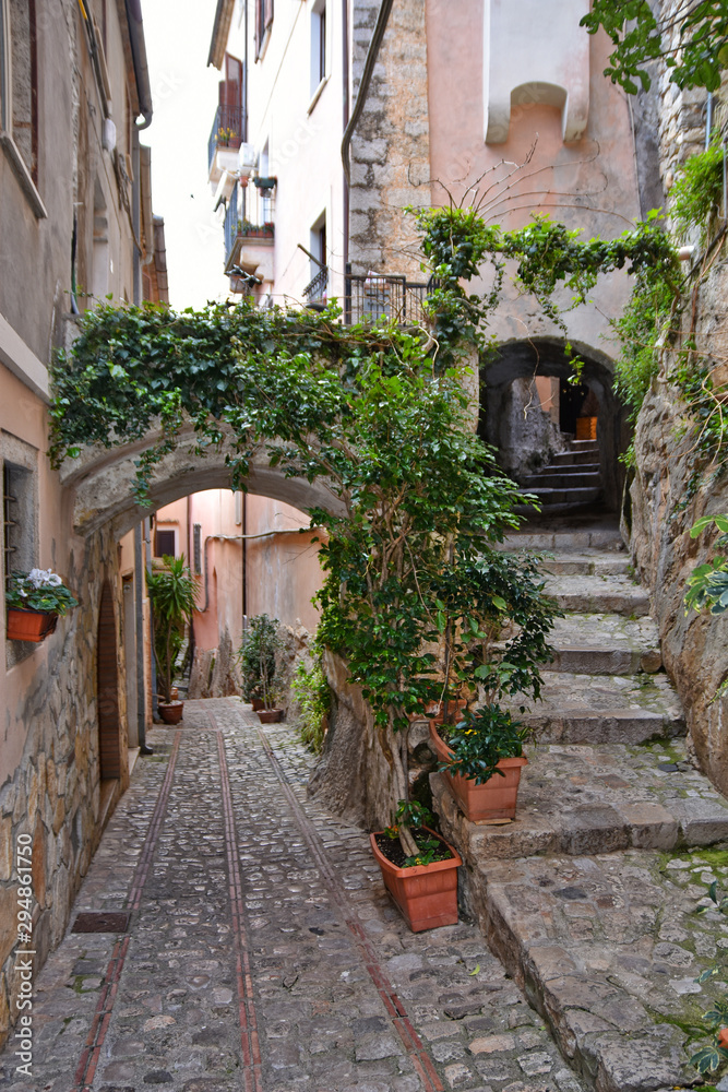 Monte San Biagio, Italy, 03/24/2018. A street among the old houses of a village in the Lazio region.