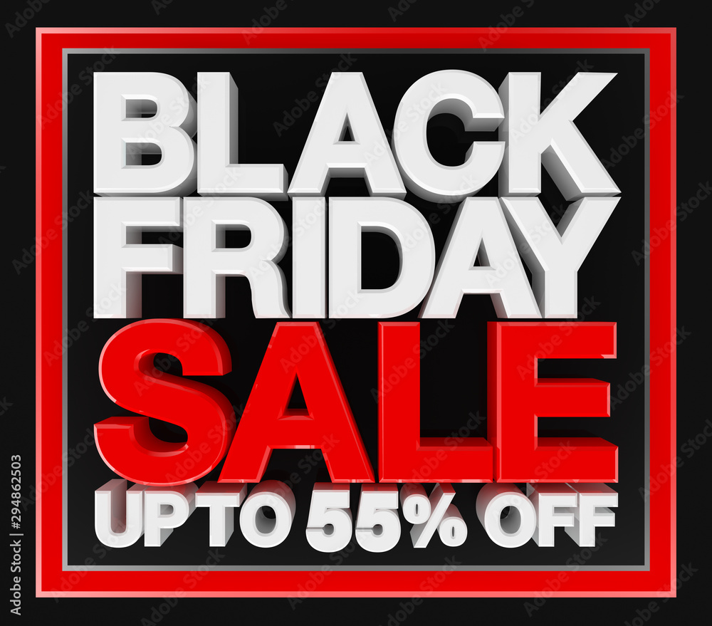 Black friday sale up to 55 % off, 3d rendering
