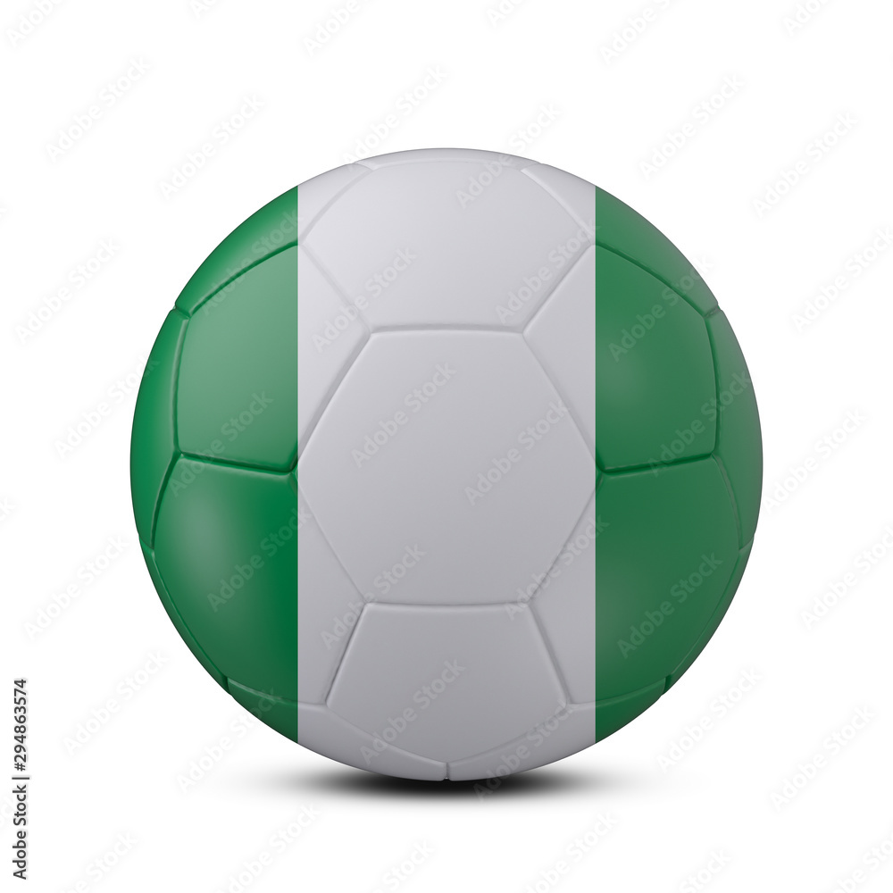 Soccer ball with flag of Nigeria isolated with clipping path on white background, 3d rendering