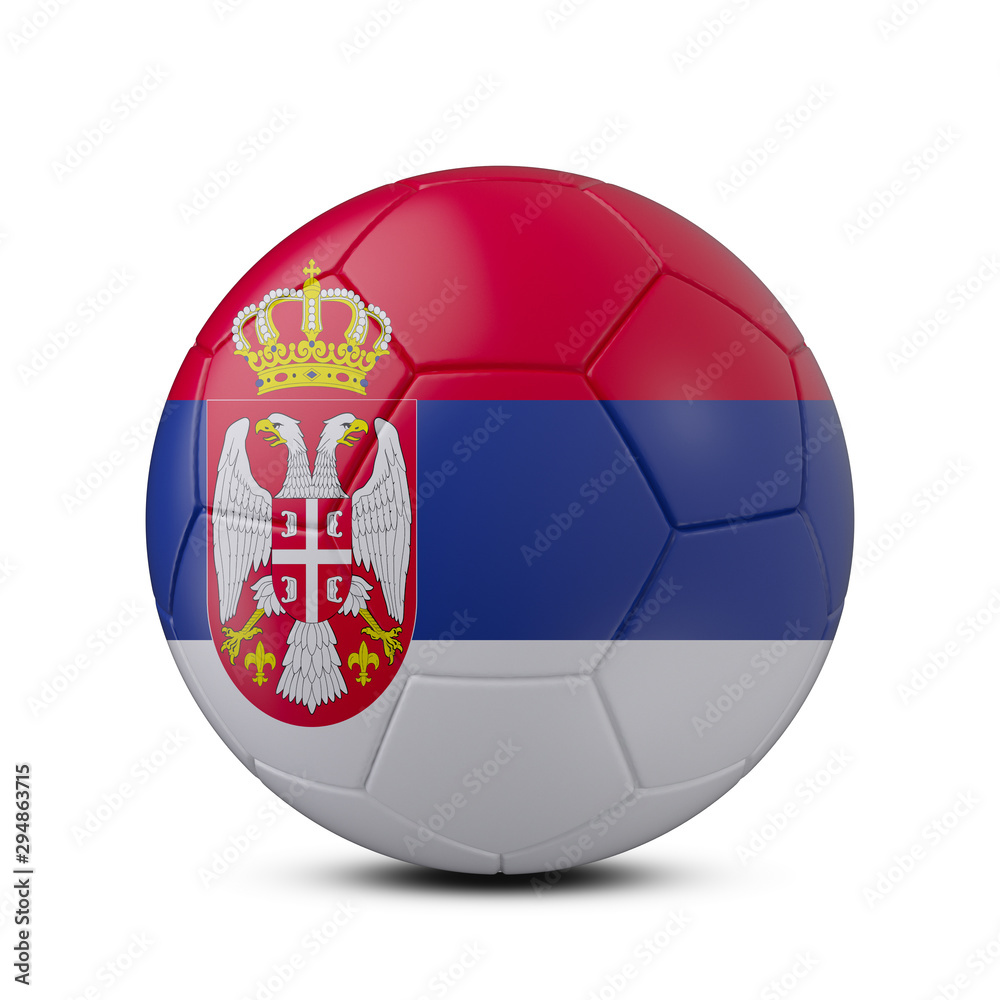 Obraz premium Soccer ball with flag of Serbia isolated with clipping path on white background, 3d rendering