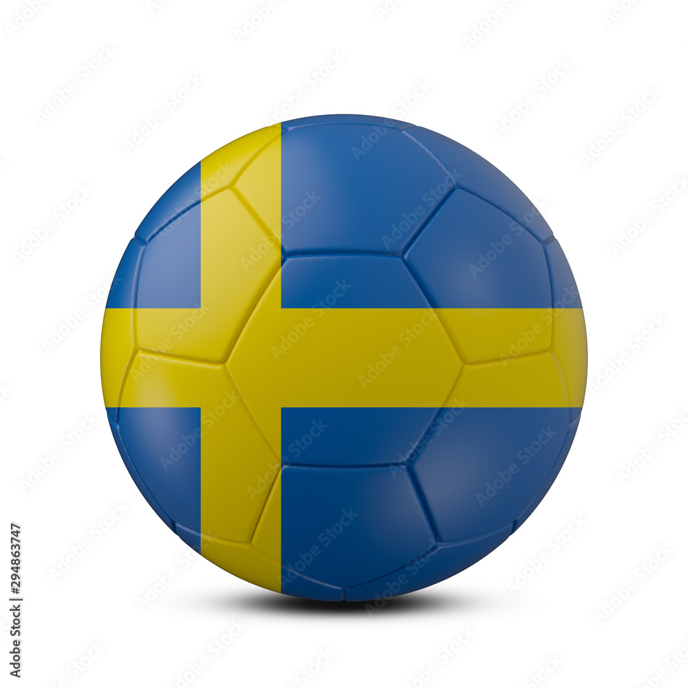 Soccer ball with flag of Sweden isolated with clipping path on white background, 3d rendering