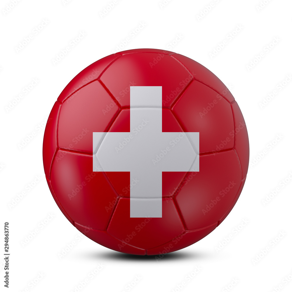 Fototapeta premium Soccer ball with flag of Switzerland isolated with clipping path on white background, 3d rendering