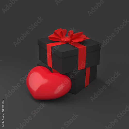 black gift present box valentine - red heart as symbol of eternal love © welcomeinside