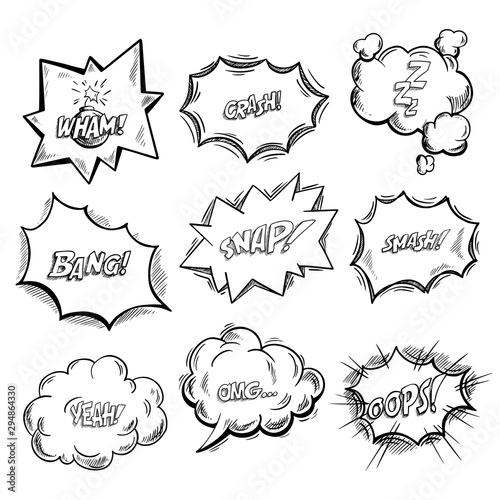 Exclamation clouds sketch and onomatopoeia comic