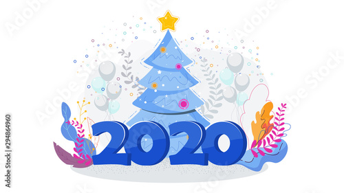 Christmas tree and big numbers 2020.