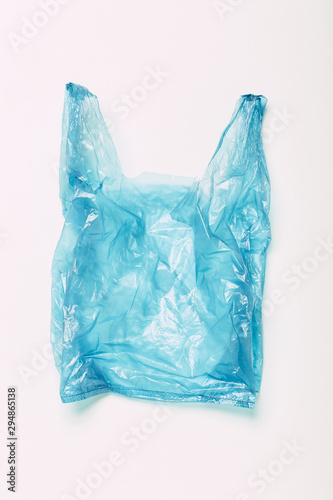 Blue plastic bag on a white background