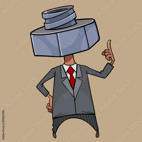 cartoon man in a suit with a tie with a bolt instead of a head