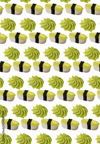 Seamless sushi pattern with wasabi 