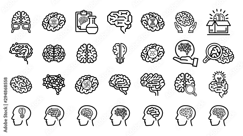 Human brains icon set. Illustration of human brains icon vector set isolated on white background