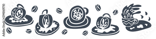 Fortune telling and divination isolated elements of coffee cup for a mystic sphere of activity, shop. Witch store. Idea for Taromancy, esoteric. Furtive telling. Mystery illustrations
